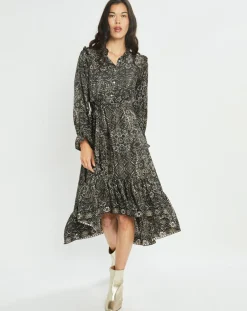 Femme Lauren Vidal Robes^Robe en Soie mélangée Sasha imprimée jaipur noire
