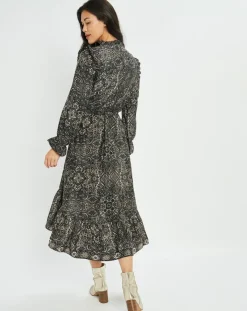 Femme Lauren Vidal Robes^Robe en Soie mélangée Sasha imprimée jaipur noire