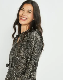Femme Lauren Vidal Robes^Robe en Soie mélangée Sasha imprimée jaipur noire