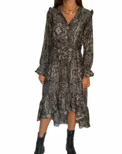 Femme Lauren Vidal Robes^Robe en Soie mélangée Sasha imprimée jaipur noire