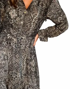 Femme Lauren Vidal Robes^Robe en Soie mélangée Sasha imprimée jaipur noire