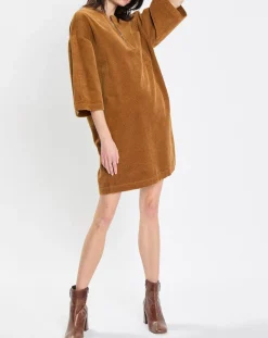 Femme Marc O'Polo Robes^Robe en Velours côtelé zip poche marron