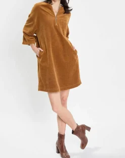 Femme Marc O'Polo Robes^Robe en Velours côtelé zip poche marron