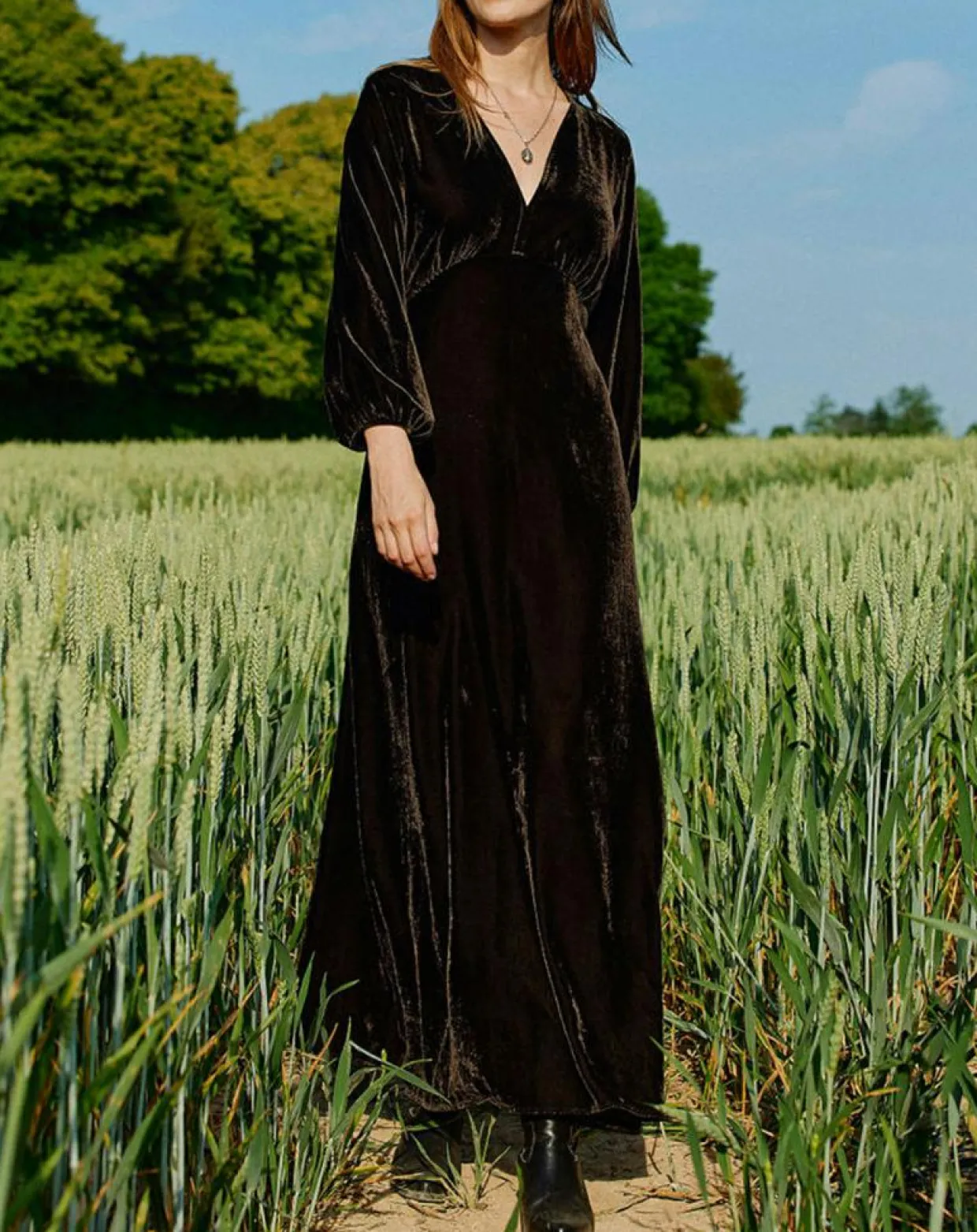 Femme Lauren Vidal Robes^Robe en Velours Solo café