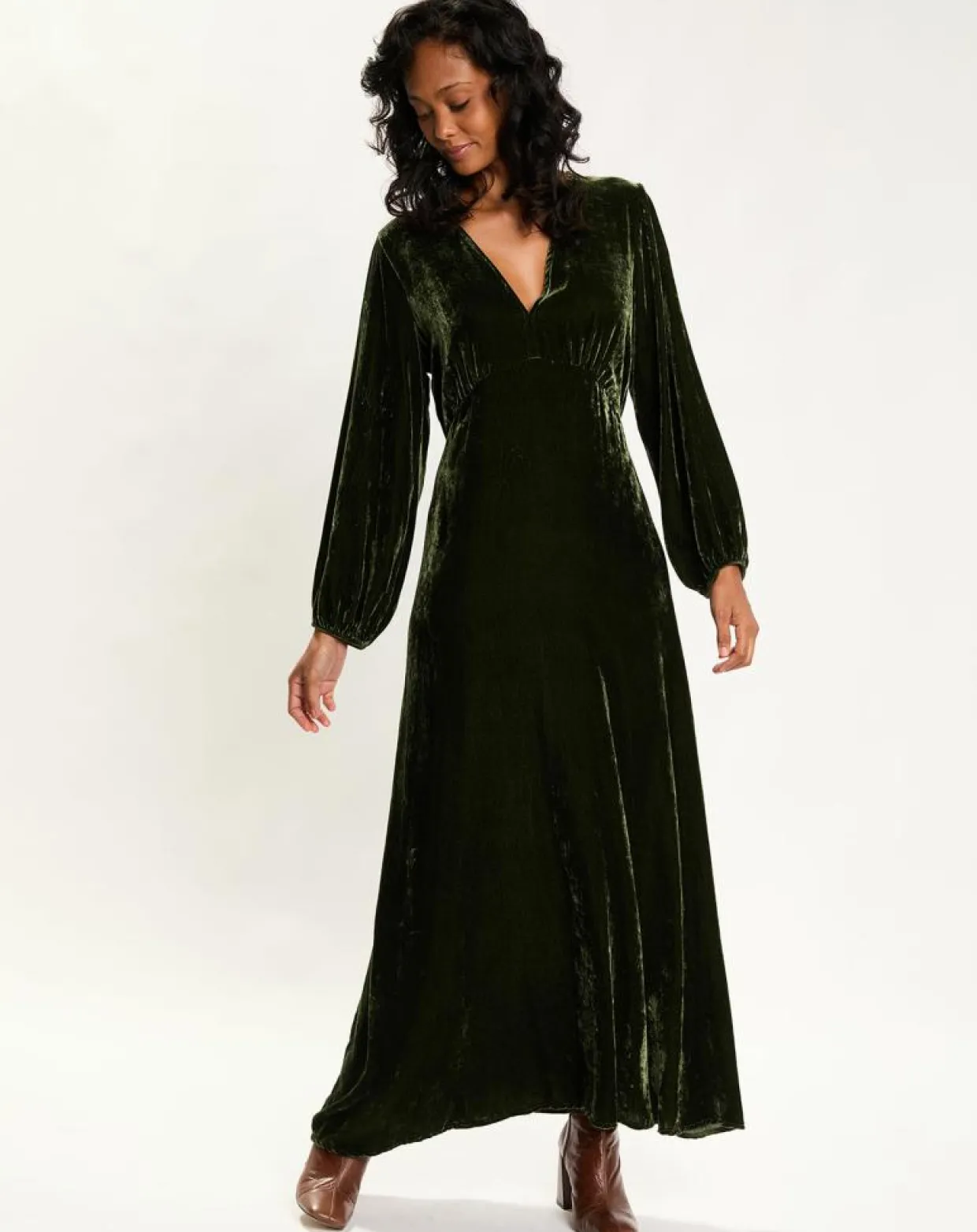Robe en Velours Solo verte-Lauren Vidal Sale