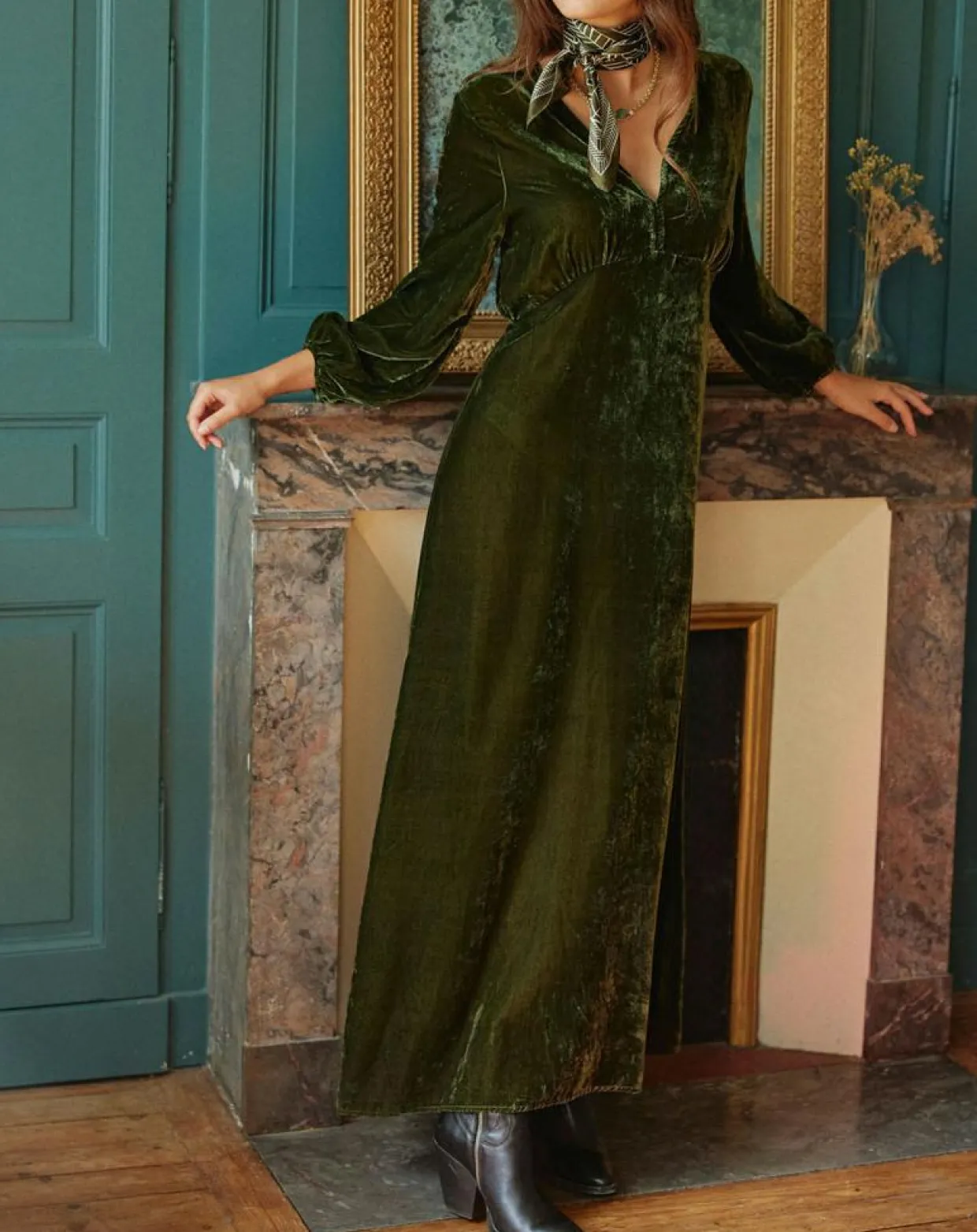 Robe en Velours Solo verte-Lauren Vidal Sale