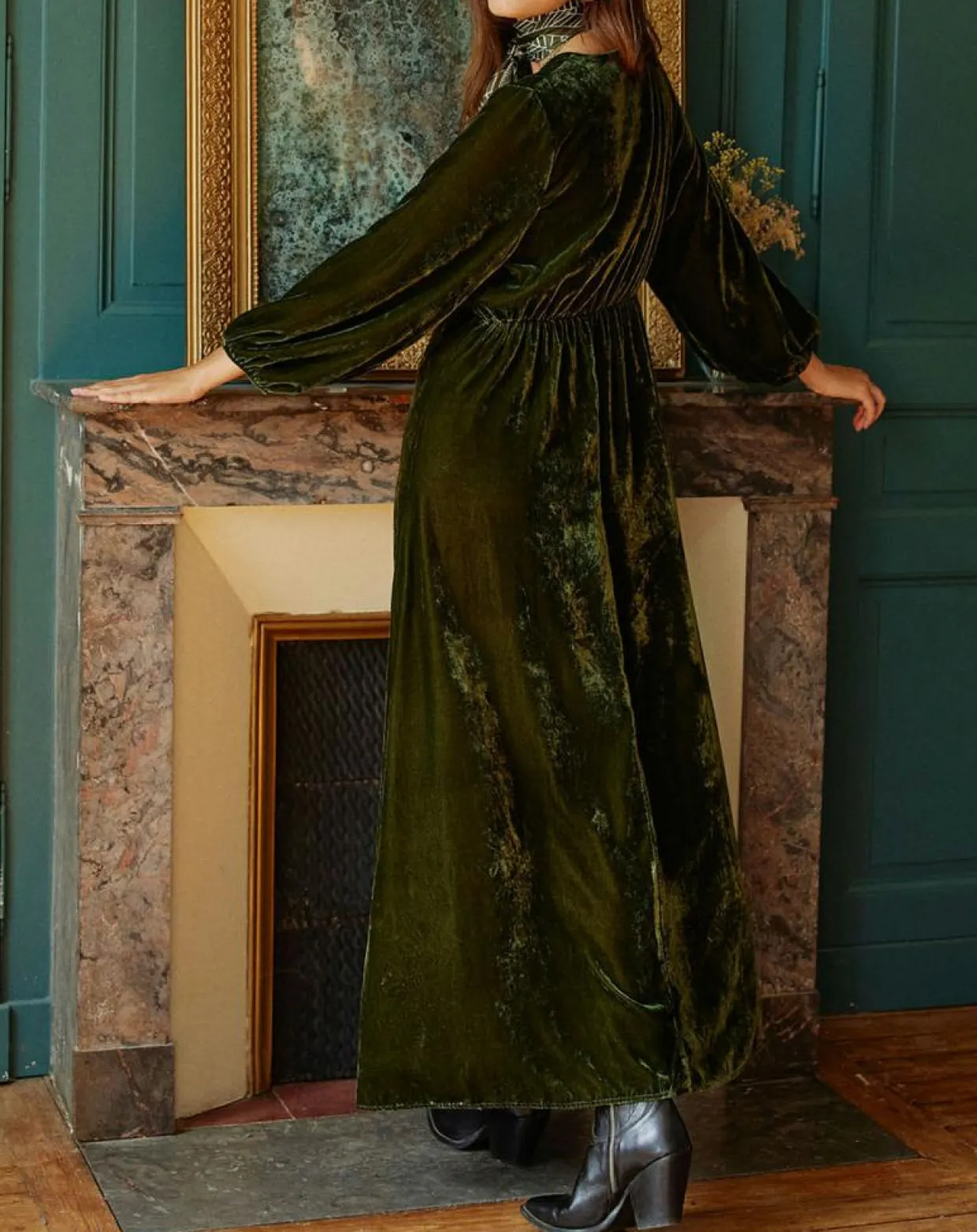 Robe en Velours Solo verte-Lauren Vidal Sale