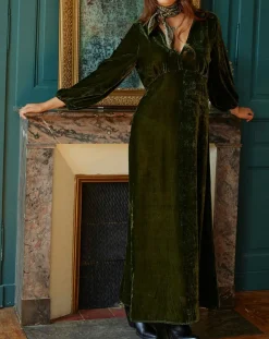 Robe en Velours Solo verte-Lauren Vidal Sale