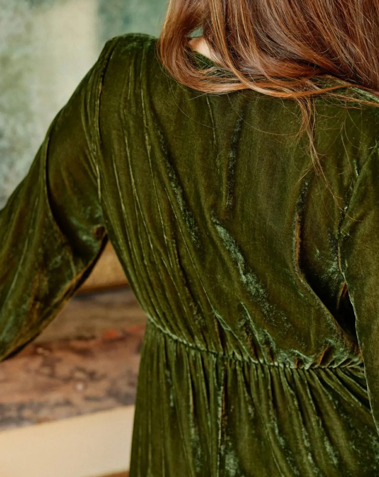Robe en Velours Solo verte-Lauren Vidal Sale