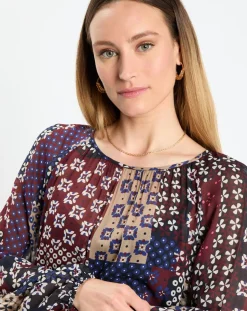 Robe en voile Klook imprimée bordeaux/marine-Marc O'Polo Discount