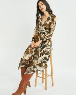 Robe en voile Moon imprimée fumée marron-Lauren Vidal Online