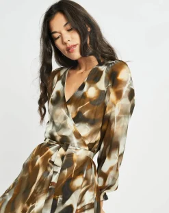 Robe en voile Moon imprimée fumée marron-Lauren Vidal Online
