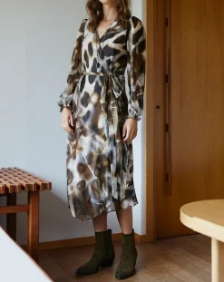 Robe en voile Moon imprimée fumée marron-Lauren Vidal Online