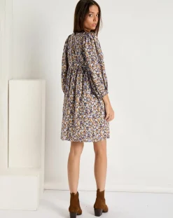 Robe Esmée satinée imprimée beige/bleu-See u Soon Sale