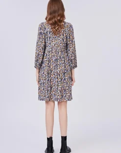 Robe Esmée satinée imprimée beige/bleu-See u Soon Sale