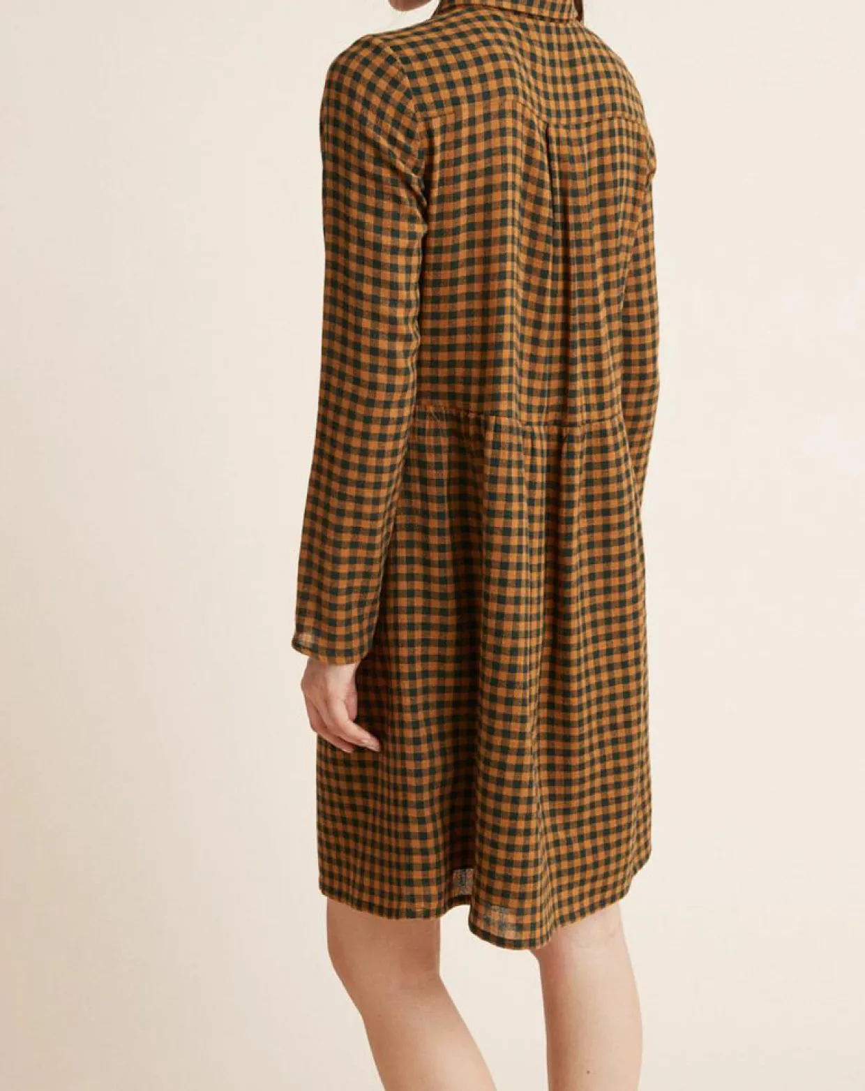 Femme Cyrillus Robes^Robe Etamine Laine mélangée à carreaux vert moyen/camel