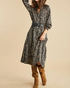 Femme Lauren Vidal Robes^Robe fluide Store imprimée military noire