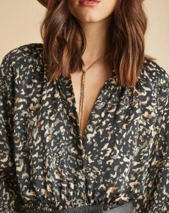 Femme Lauren Vidal Robes^Robe fluide Store imprimée military noire