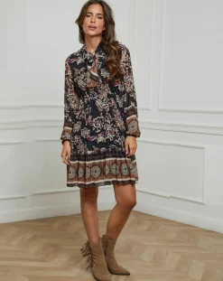 Robe imprimée mi-longue Charlie noire-Alice & Charlotte