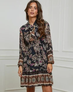 Robe imprimée mi-longue Charlie noire-Alice & Charlotte
