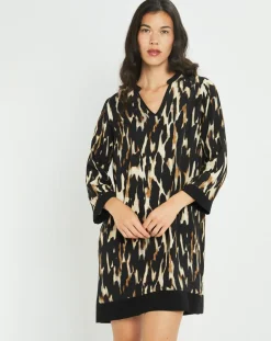 Robe Leoni imprimée fauve noir/beige-Lauren Vidal Outlet