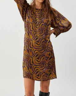 Robe Lizy imprimée ocre/violet-Lauren Vidal Sale