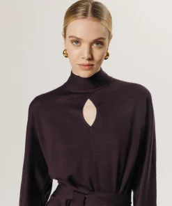 Femme Rodier Robes^Robe longue Cali 100% Laine laine ceinture violet aubergine