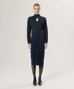 Femme Rodier Robes^Robe longue Gwenaëlle 100% laine ceinture bleu marine