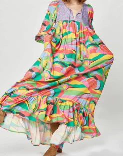 Robe longue Purple Country print bleu gris-Manoush New