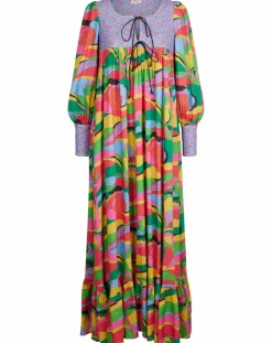 Robe longue Purple Country print bleu gris-Manoush New