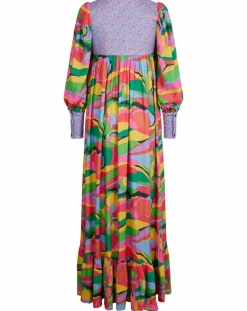 Robe longue Purple Country print bleu gris-Manoush New