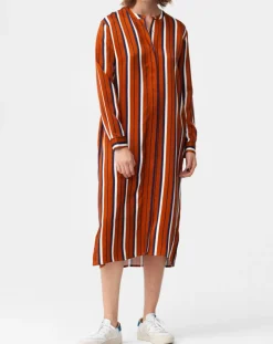 Robe longue Roya à rayures rouille-Chloé Stora Clearance