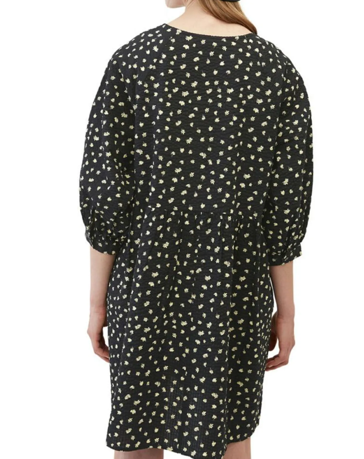 Robe manches ballons imprimée fleurs noire-Marc O'Polo Outlet