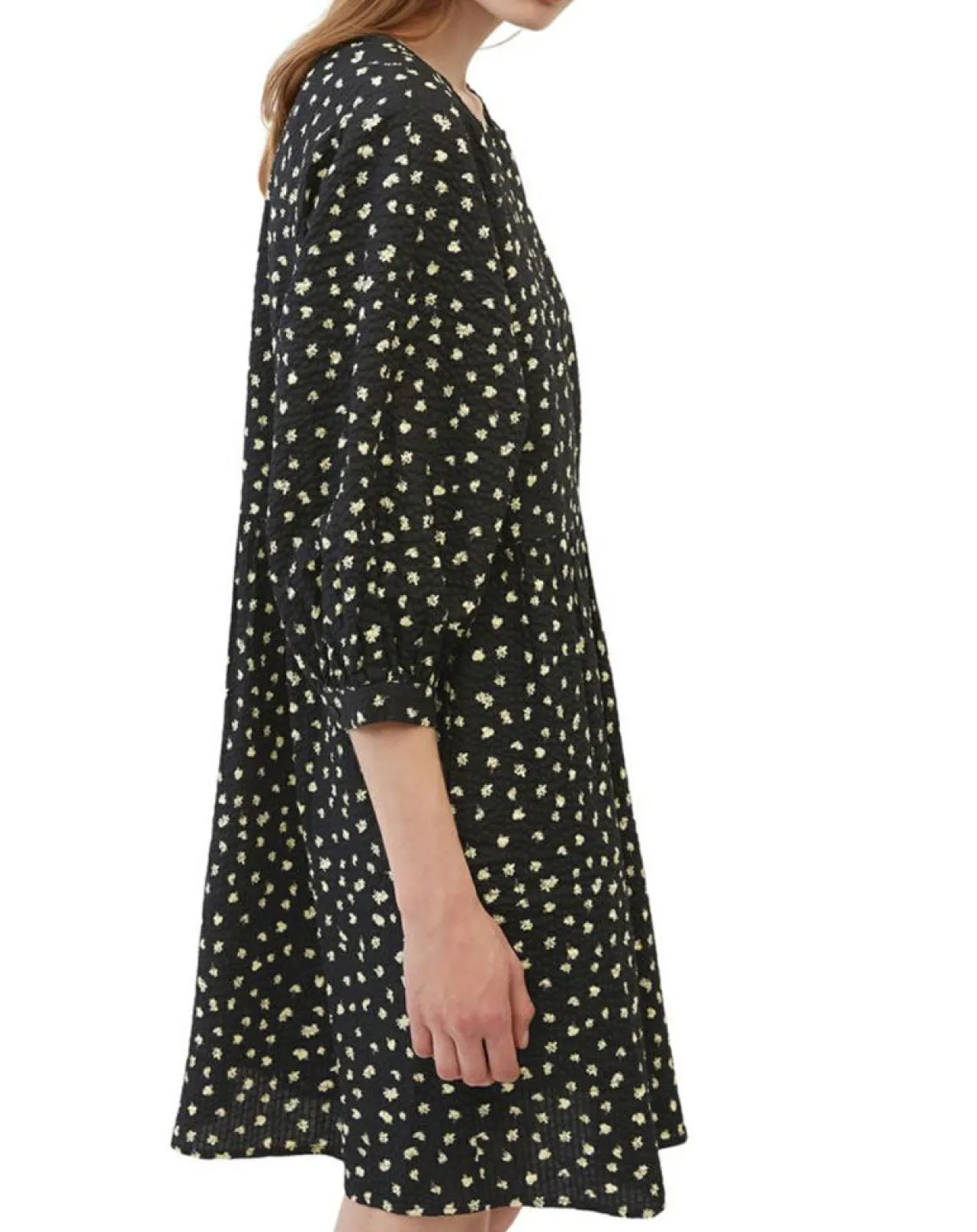 Robe manches ballons imprimée fleurs noire-Marc O'Polo Outlet