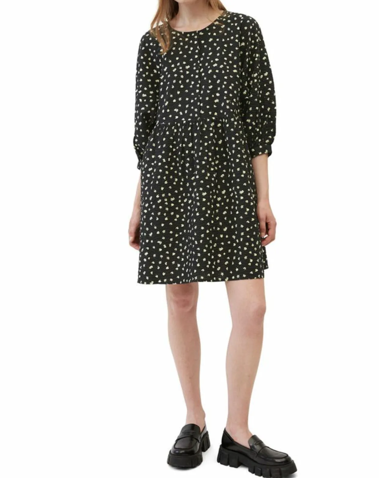 Robe manches ballons imprimée fleurs noire-Marc O'Polo Outlet