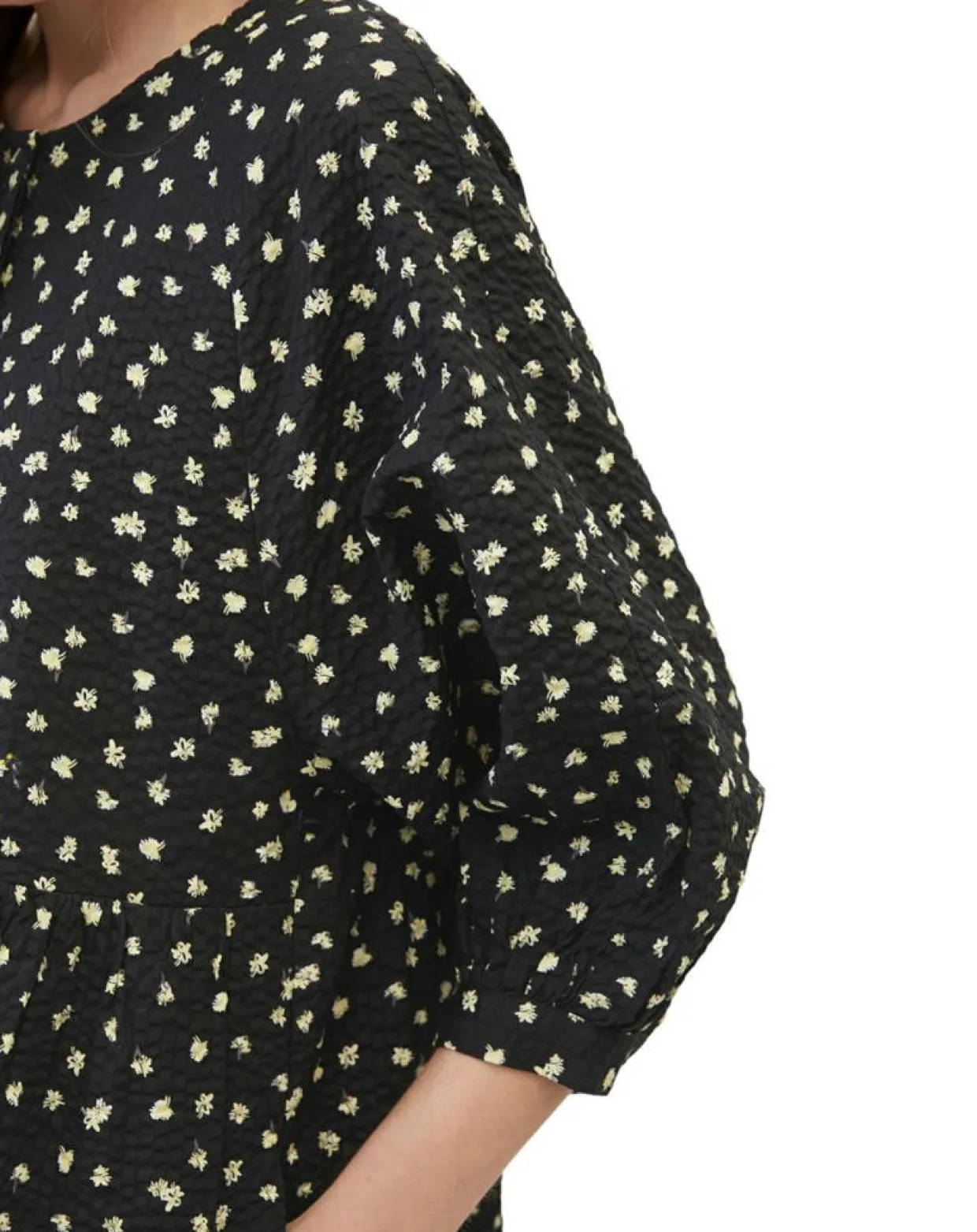 Robe manches ballons imprimée fleurs noire-Marc O'Polo Outlet