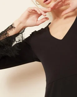 Robe manches en dentelle noire-Hotel Particulier Discount