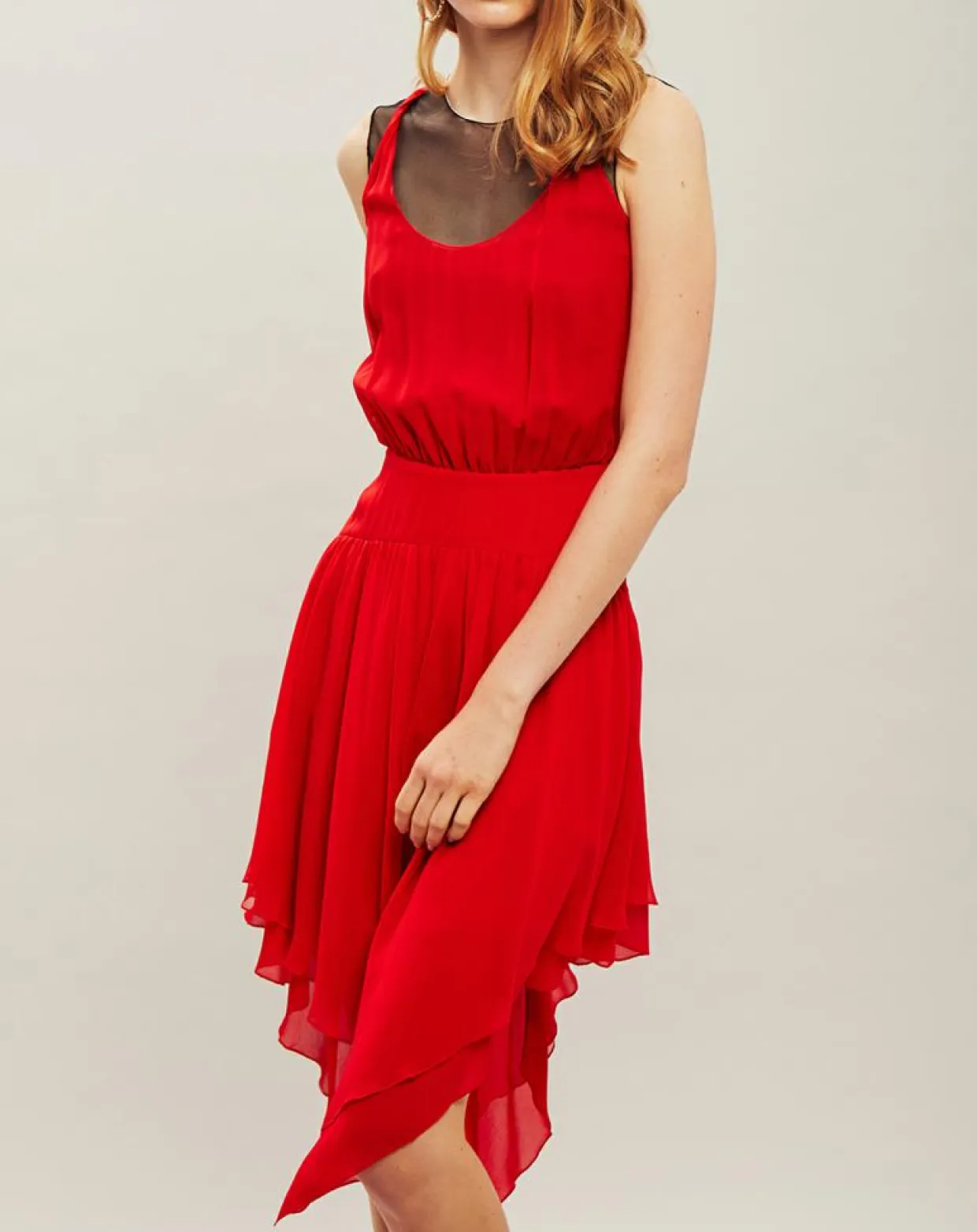 Robe midi 100% Soie rouge-Karl Lagerfeld New