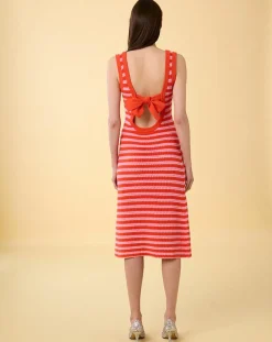 Robe Midi Ecaille Arc-en-ciel bicolore rouge/rose-Manoush Sale