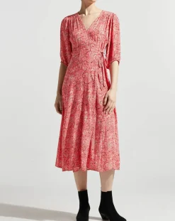 Femme Garance Paris Robes^Robe midi portefeuille Nacre imprimée rose