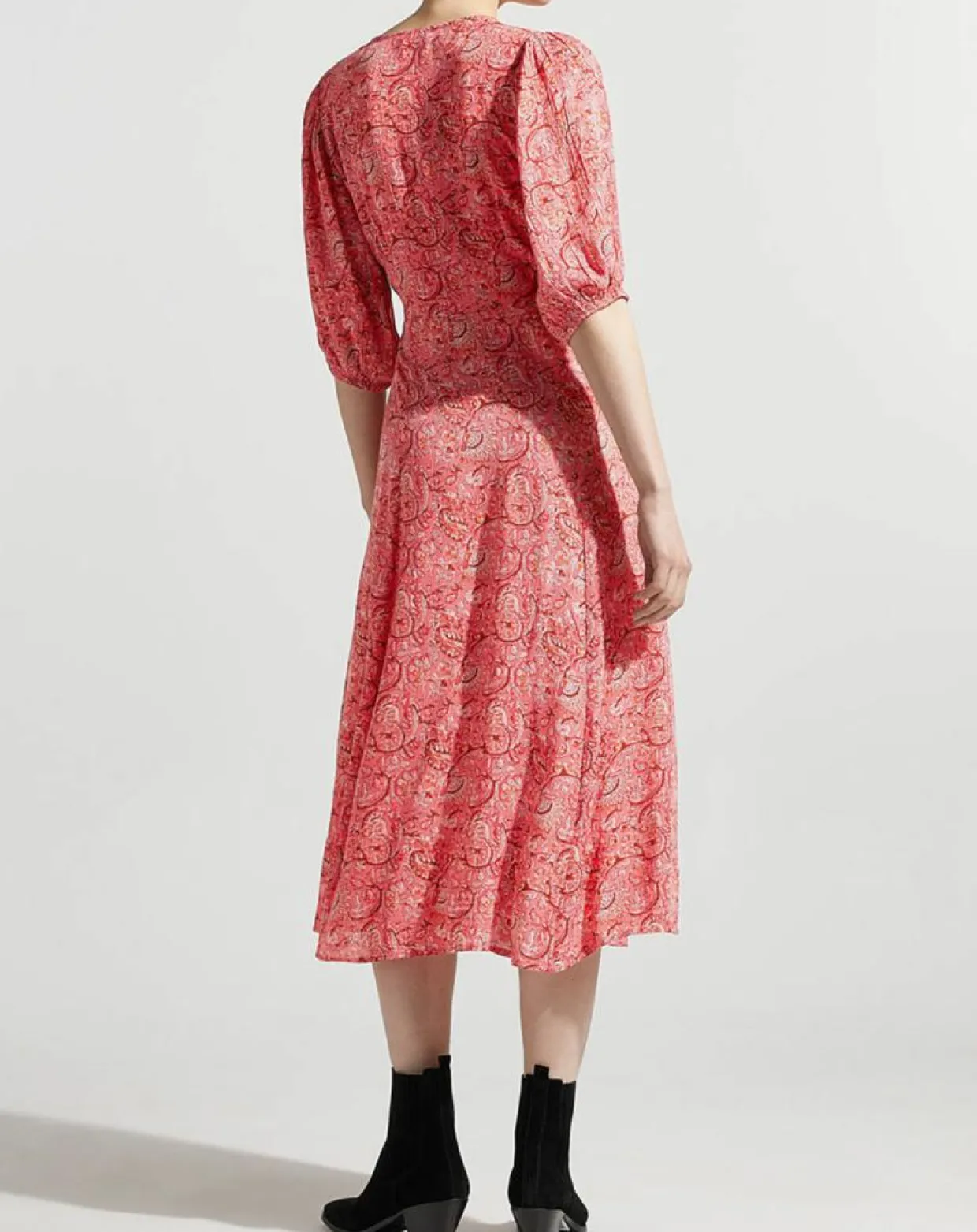 Femme Garance Paris Robes^Robe midi portefeuille Nacre imprimée rose