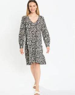 Femme Marc O'Polo Robes^Robe mi-longue à fleurs noire