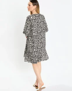 Femme Marc O'Polo Robes^Robe mi-longue à fleurs noire