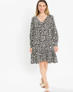 Femme Marc O'Polo Robes^Robe mi-longue à fleurs noire