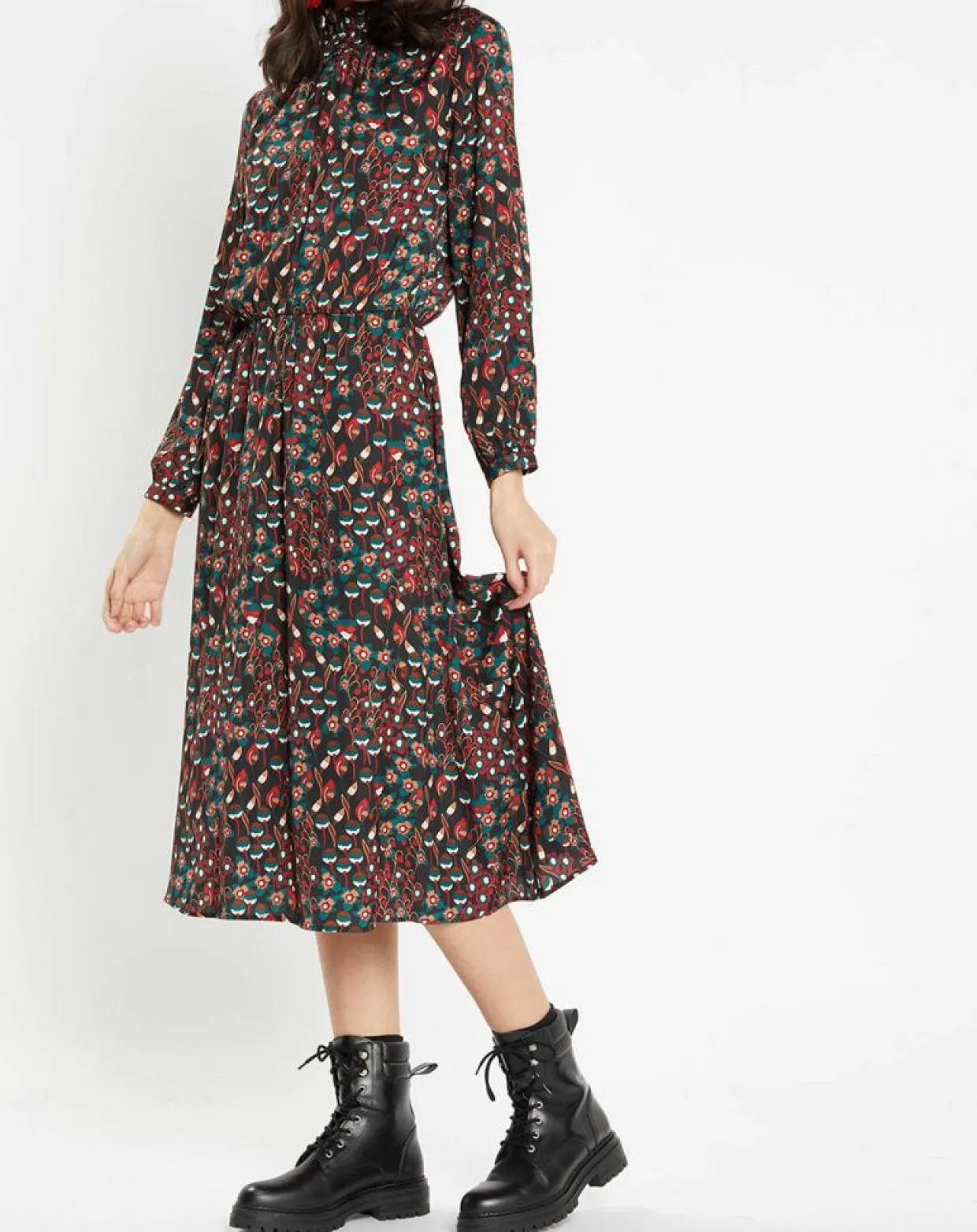 Robe mi-longue fluide Gautier imprimée noire-Galeries Lafayette Discount