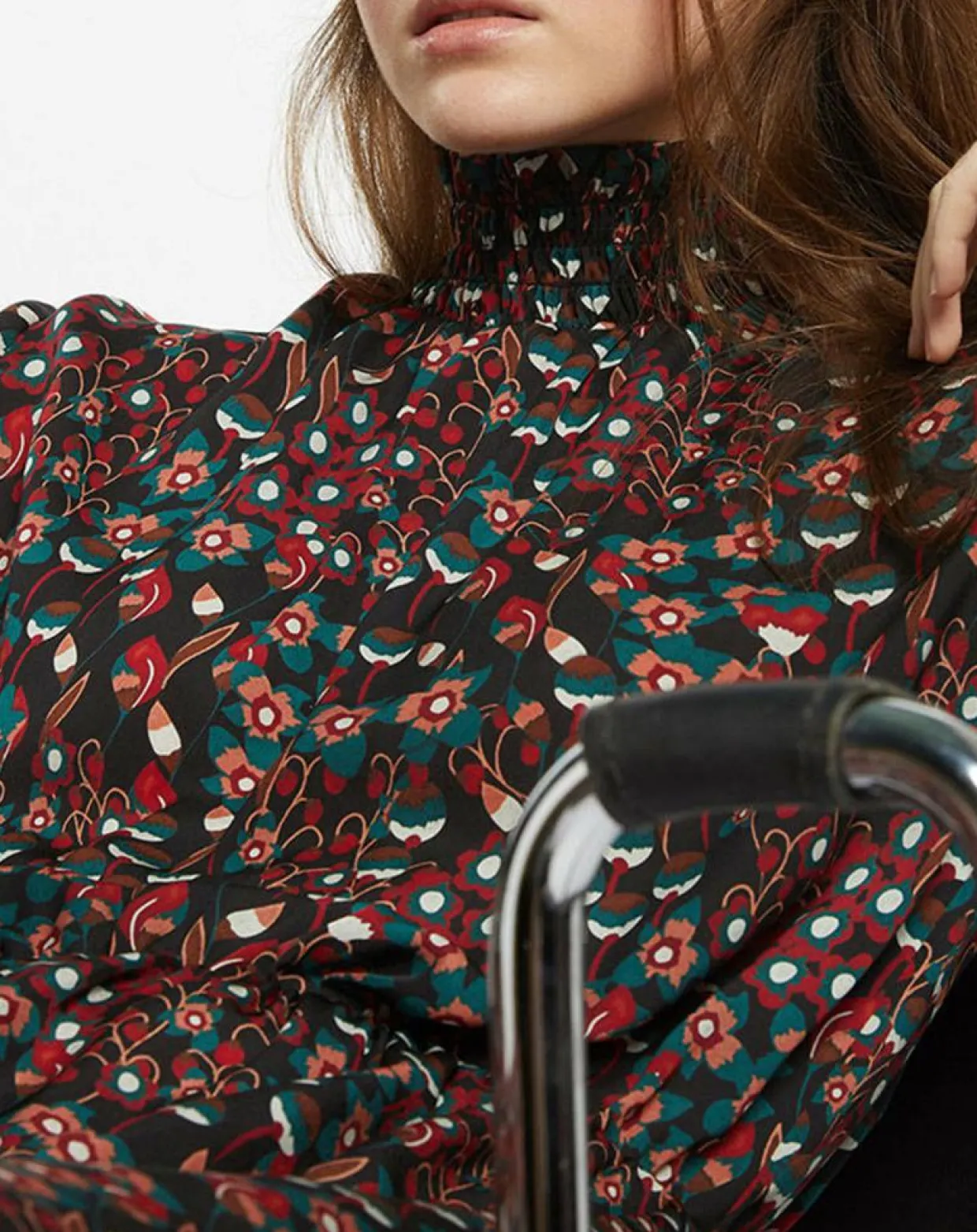 Robe mi-longue fluide Gautier imprimée noire-Galeries Lafayette Discount