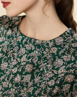 Robe Natasha mi-longue et fluide imprimée verte-Chloé Stora Outlet