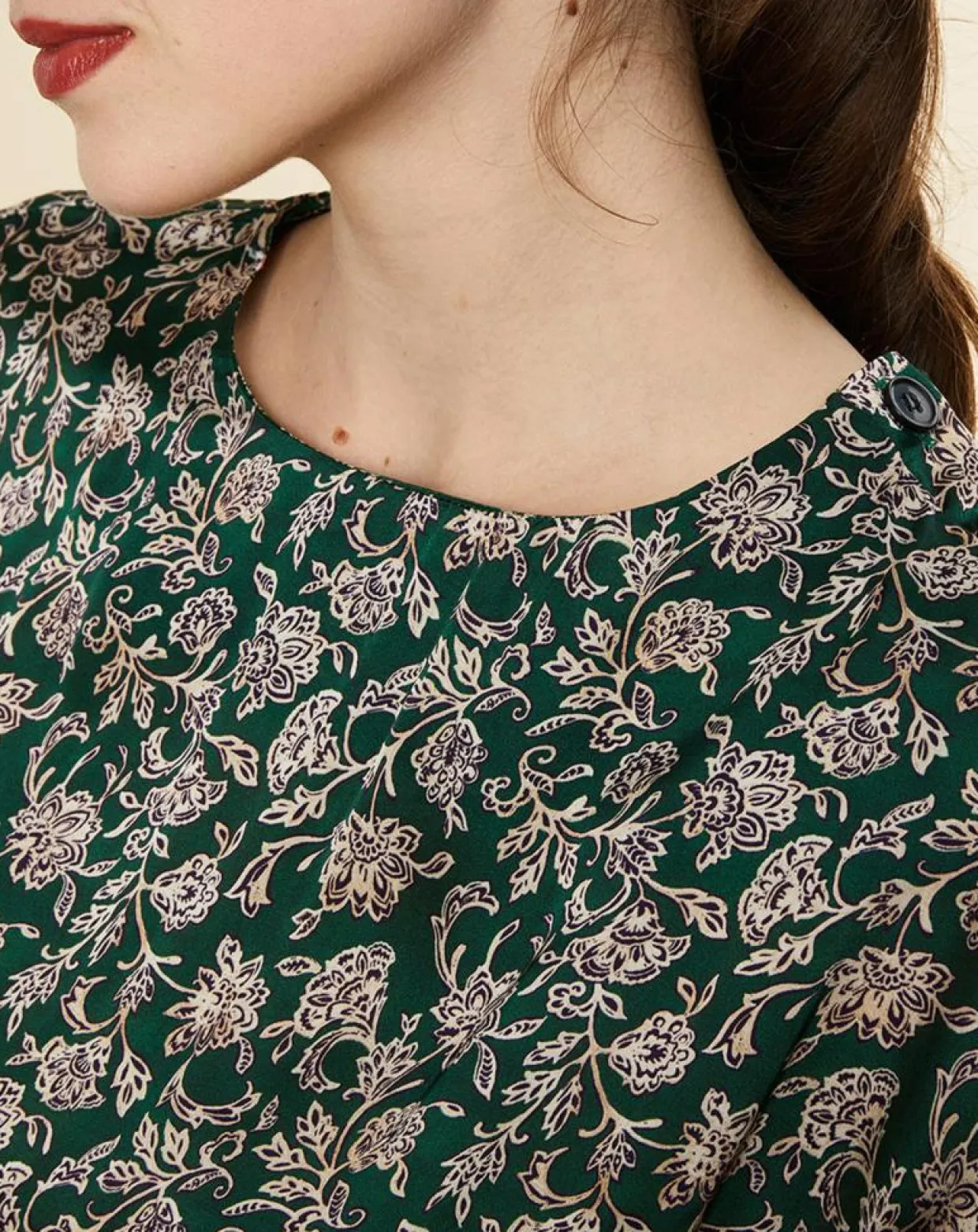 Robe Natasha mi-longue et fluide imprimée verte-Chloé Stora Outlet
