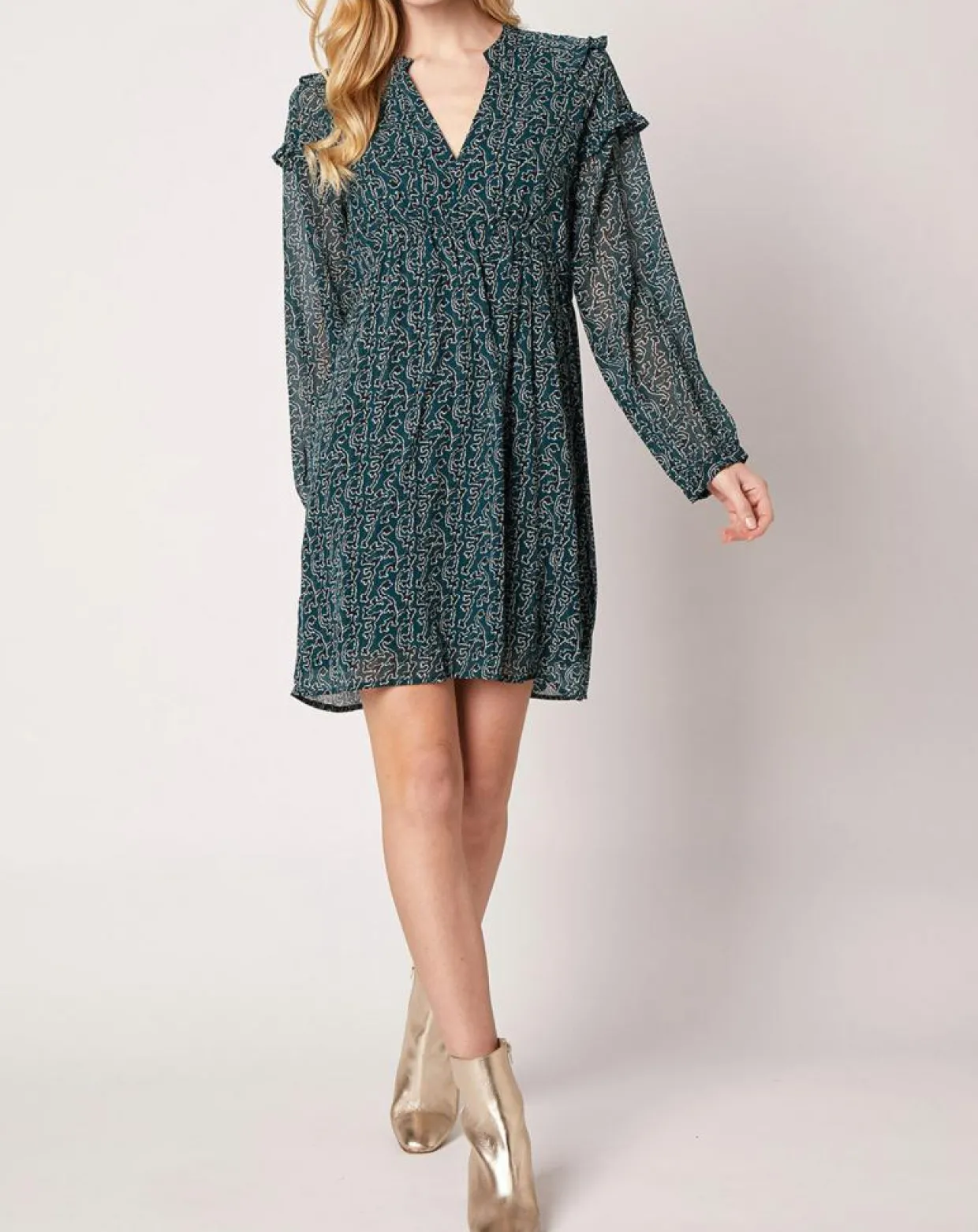 Robe Odette imprimée vert sapin-An'ge New