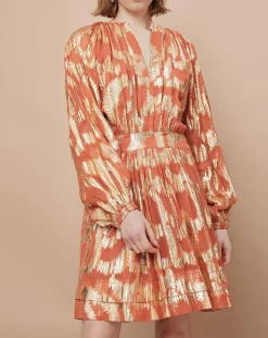 Femme Mare di Latte Robes^Robe Oleria courte patineuse imprimée orange